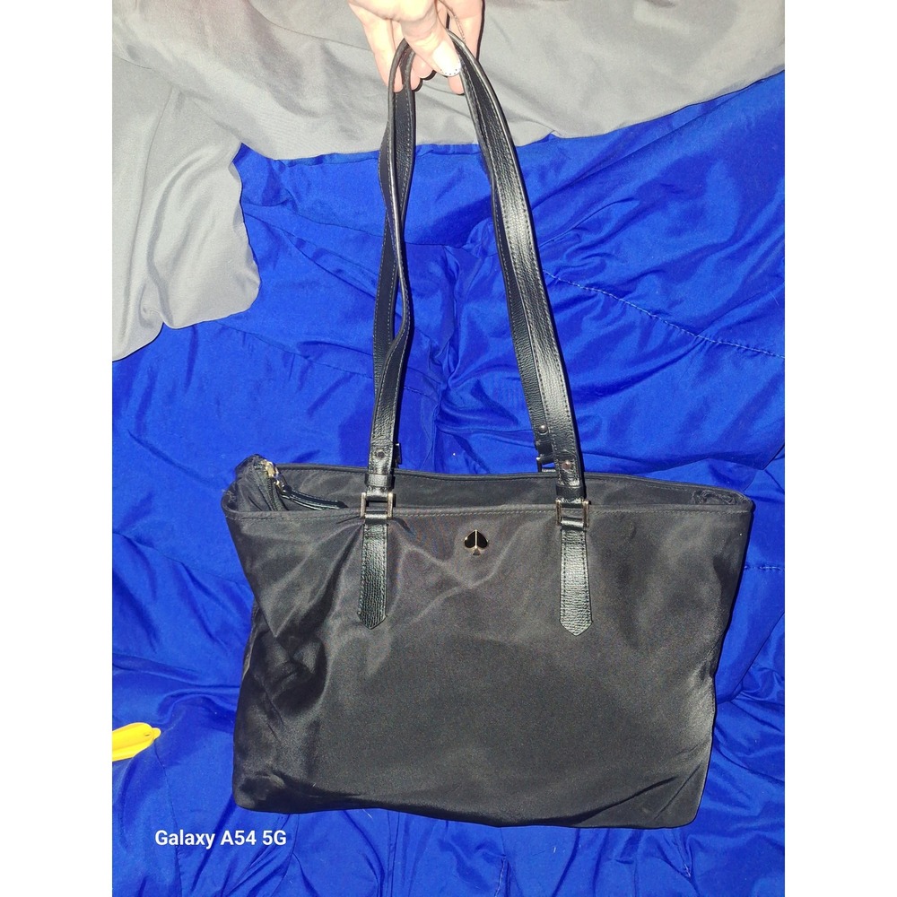 31.Kate Spade New York Black Nylon Tote Leather Trim Shoulder Bag Gold Hardware
